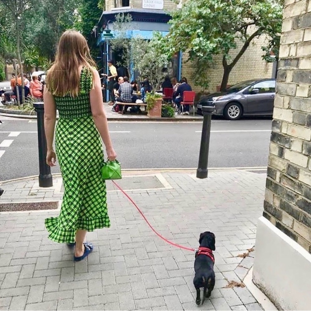 GANNI Seersucker Check Maxi Dress in green - Picture 4 of 13